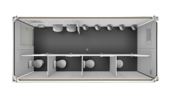 Sanitärcontainer 20-Fuß Herren WC Innenansicht 3D-Modell