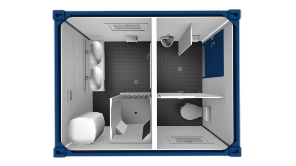Sanitärcontainer 10-Fuß WC und Dusche Innenansicht 3D-Modell